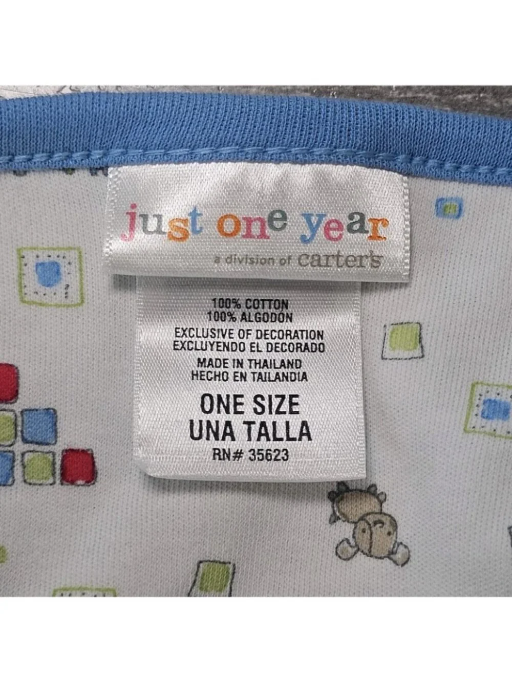 VTG Carter's Just One Year Blue Dog Baby Blanket Cotton Tools Squares
